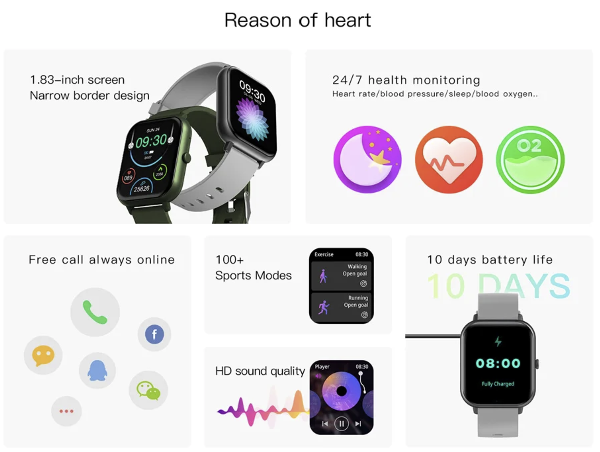 2024 Sports Smartwatch 1.83″ | Unisex | Bluetooth Call | Heart Rate & Blood Pressure Monitor | Waterproof +Box