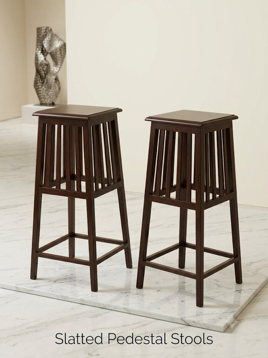 Slated Pedestal Stool Set