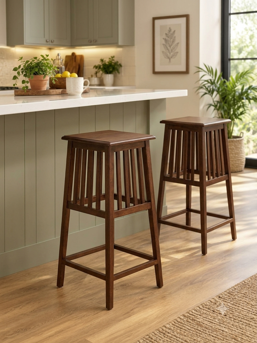 Slated Pedestal Stool Set