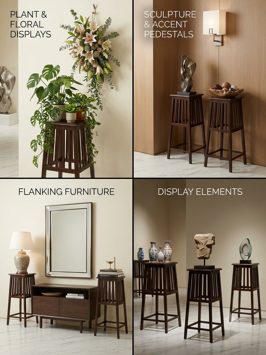 Slated Pedestal Stool Set