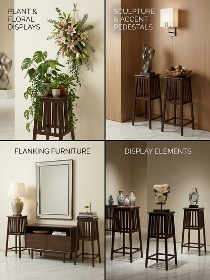 Slated Pedestal Stool Set