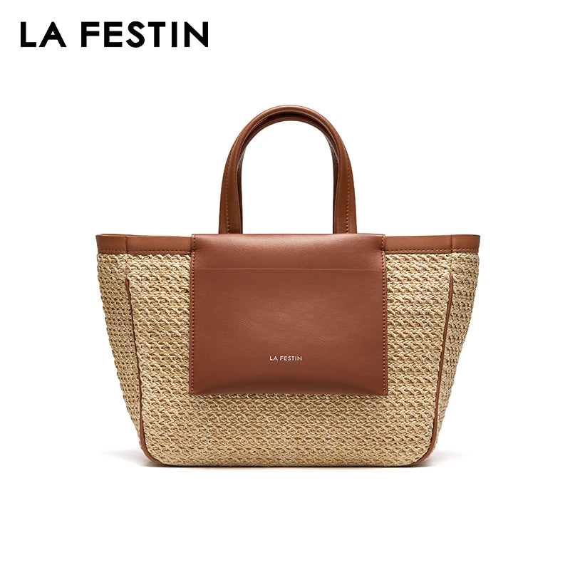 LA FESTIN Original - Elegant Woven Beach Tote – Large Capacity Handbag for Travel