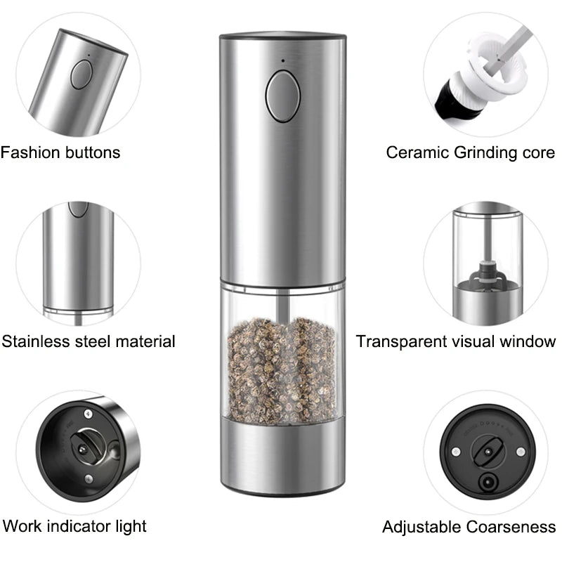 USB Rechargeable Electric Salt and Pepper Grinder Single & Set