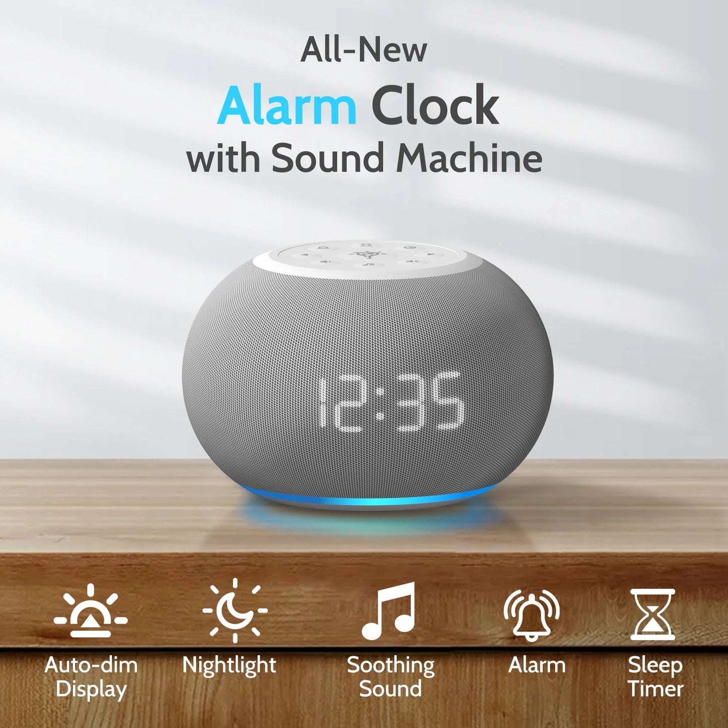 Auto-Dimmable Alarm Clock with Sound Machine