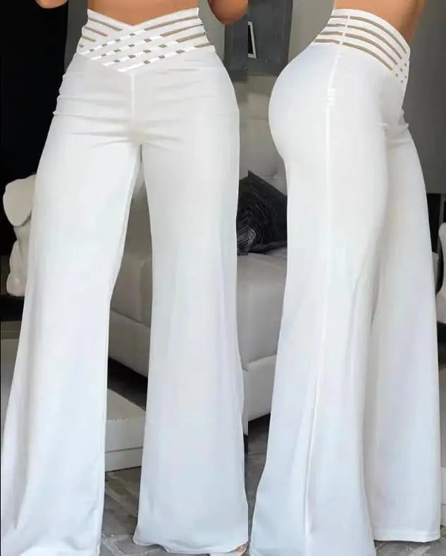 High-Waisted Chain Detail Wide-Leg Pants